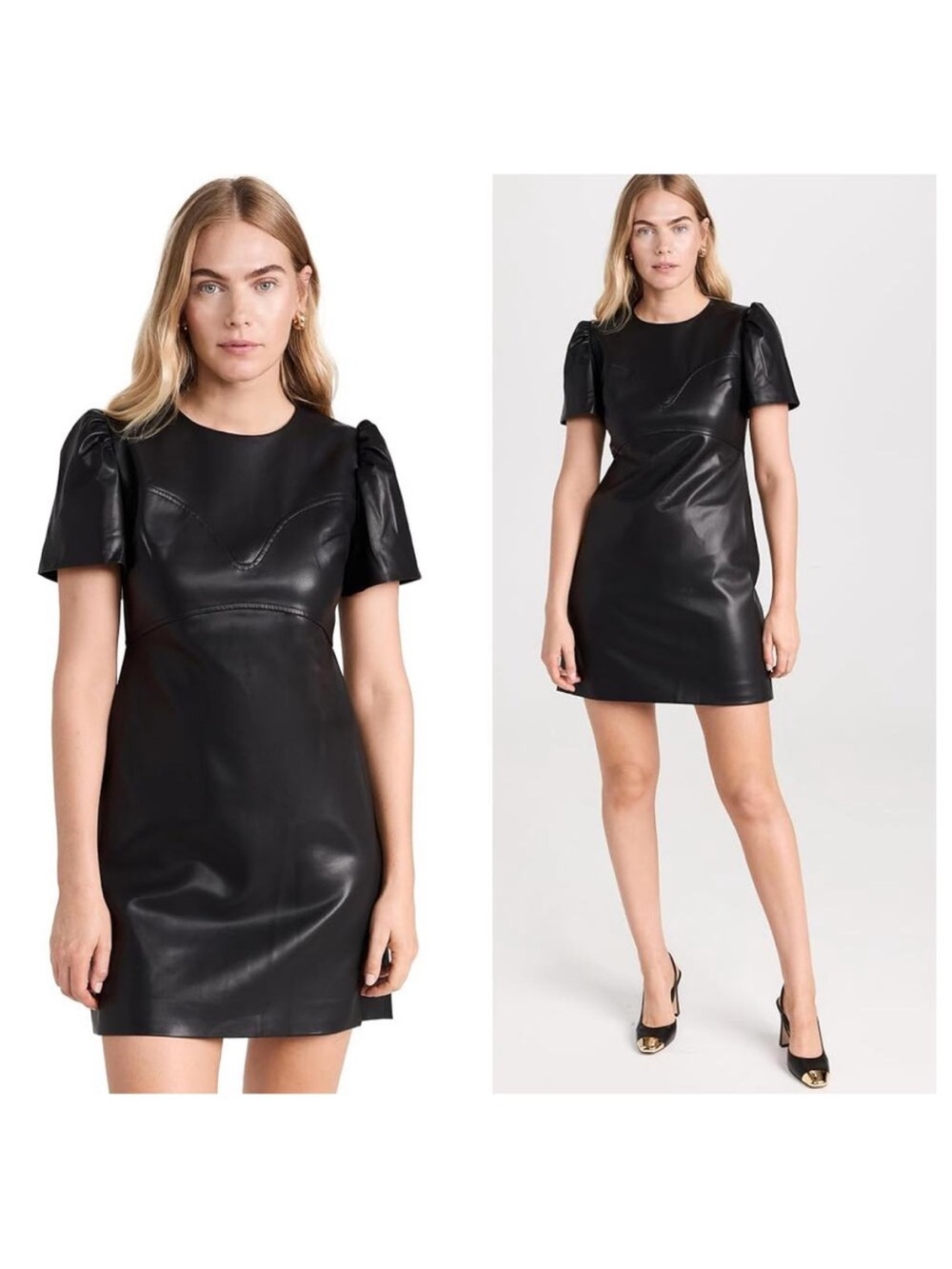 Tanya Taylor Antonella Faux Leather Short Sleeve Mini Dress Black size 6 NWT NEW